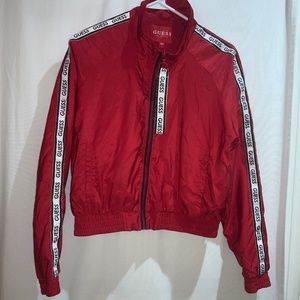 Guess full zip windbreaker jacket sz S spellout ribbon trim